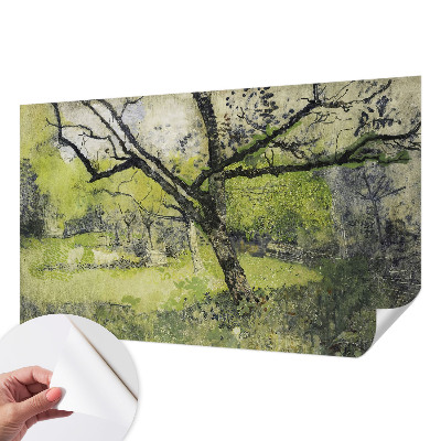 Baby room wall mural with a spring park design