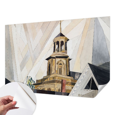 Removable wall mural featuring an architectural tower motif