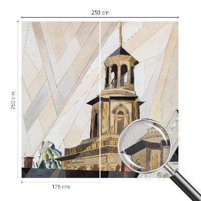 Removable wall mural featuring an architectural tower motif