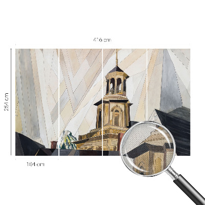 Removable wall mural featuring an architectural tower motif