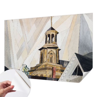Removable wall mural featuring an architectural tower motif