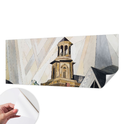 Removable wall mural featuring an architectural tower motif