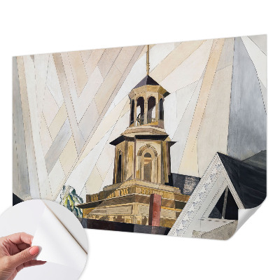 Removable wall mural featuring an architectural tower motif