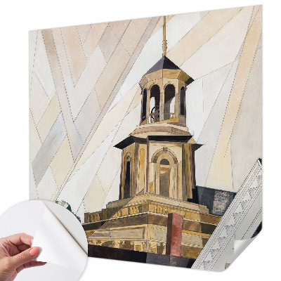 Removable wall mural featuring an architectural tower motif