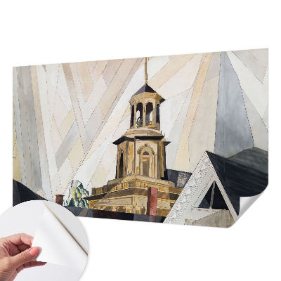 Removable wall mural featuring an architectural tower motif