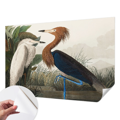 Peel and stick wall mural for kids' room with a birds-in-plants design
