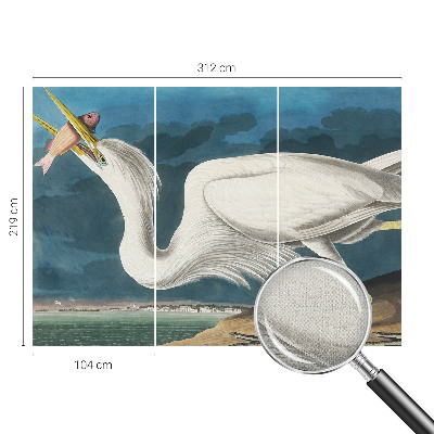 Removable wall mural featuring a bird holding a fish motif