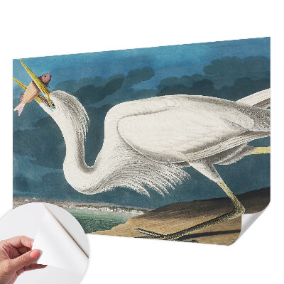 Removable wall mural featuring a bird holding a fish motif