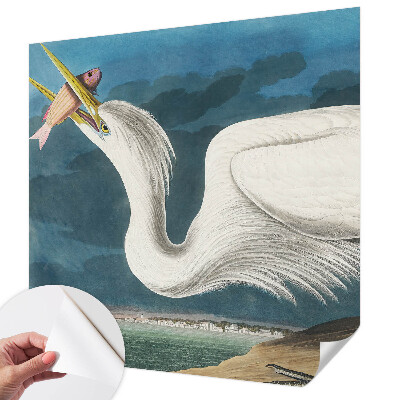 Removable wall mural featuring a bird holding a fish motif