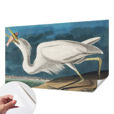 Removable wall mural featuring a bird holding a fish motif
