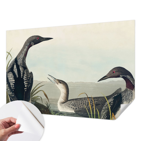 Children's wall mural with a design of birds flying over water