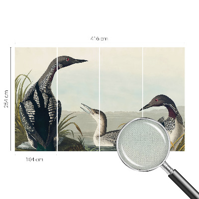 Children's wall mural with a design of birds flying over water