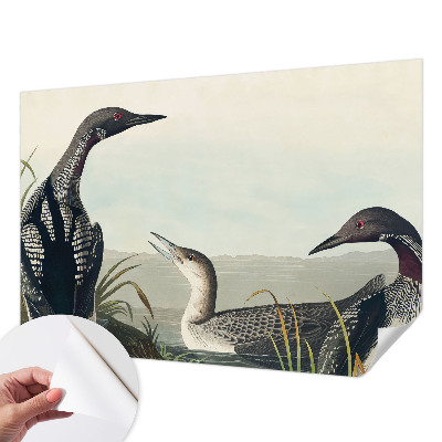 Children's wall mural with a design of birds flying over water
