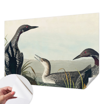 Children's wall mural with a design of birds flying over water
