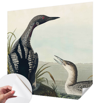 Children's wall mural with a design of birds flying over water