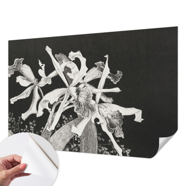 Baby room wall mural with an illustrated orchid motif