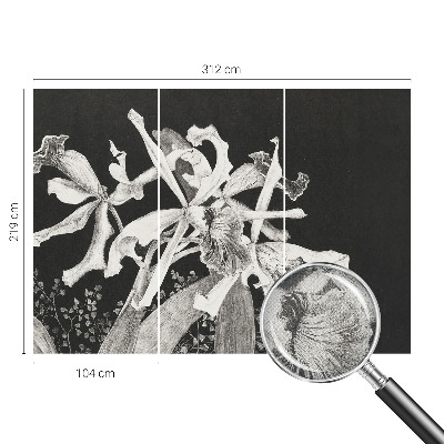 Baby room wall mural with an illustrated orchid motif