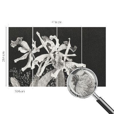 Baby room wall mural with an illustrated orchid motif