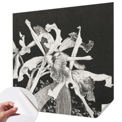 Baby room wall mural with an illustrated orchid motif