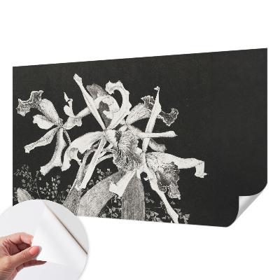 Baby room wall mural with an illustrated orchid motif