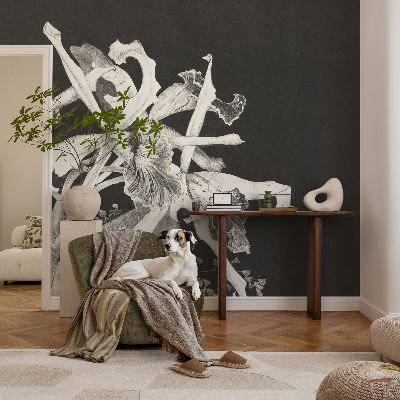 Baby room wall mural with an illustrated orchid motif