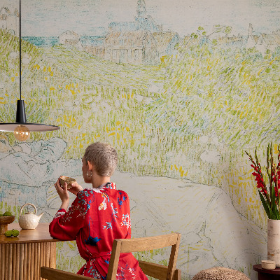 Removable wall mural wallpaper with a spring relaxation design
