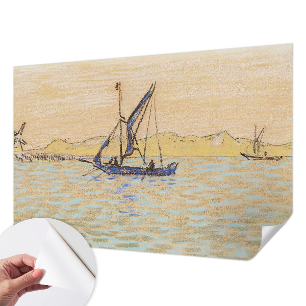 Peel and stick wall mural for living room featuring a sea of peace design
