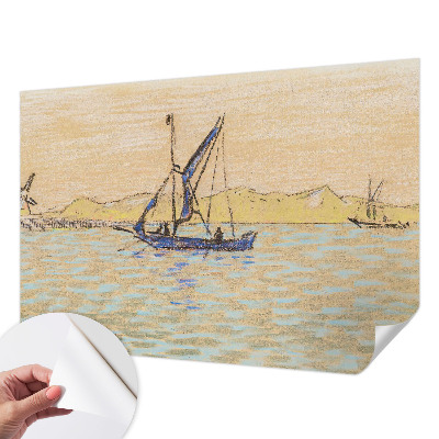 Peel and stick wall mural for living room featuring a sea of peace design