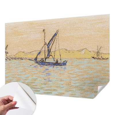 Peel and stick wall mural for living room featuring a sea of peace design
