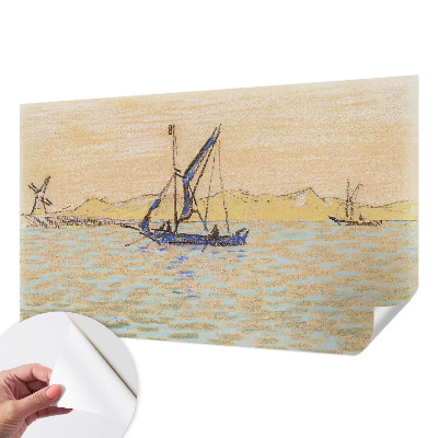 Peel and stick wall mural for living room featuring a sea of peace design
