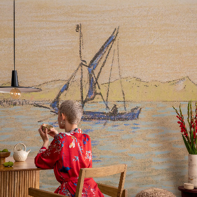 Peel and stick wall mural for living room featuring a sea of peace design