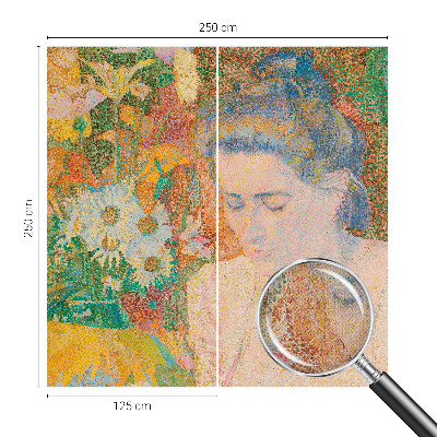 Peel and stick wallpaper mural with a floral portrait design