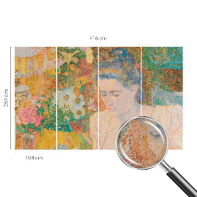 Peel and stick wallpaper mural with a floral portrait design