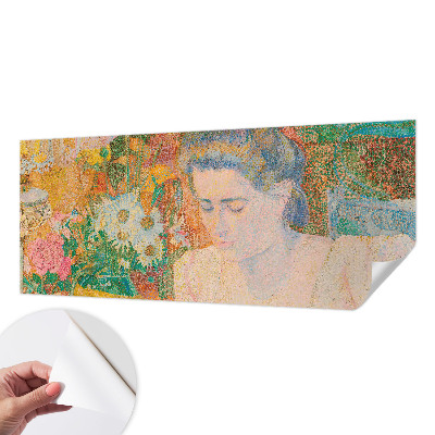 Peel and stick wallpaper mural with a floral portrait design