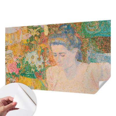 Peel and stick wallpaper mural with a floral portrait design
