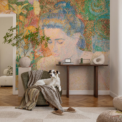 Peel and stick wallpaper mural with a floral portrait design