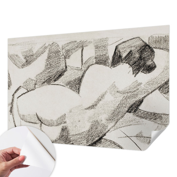 Self-adhesive wall mural featuring a reclining human figure