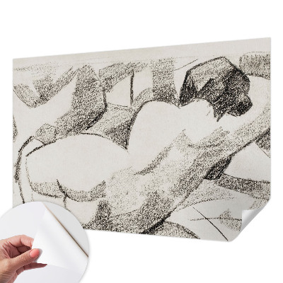 Self-adhesive wall mural featuring a reclining human figure