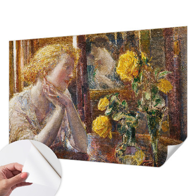 Stick-on wall mural featuring a woman surrounded by roses