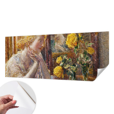 Stick-on wall mural featuring a woman surrounded by roses