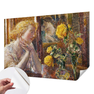 Stick-on wall mural featuring a woman surrounded by roses