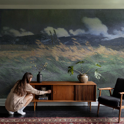 3D photo wallpaper mural with a blown grass pattern