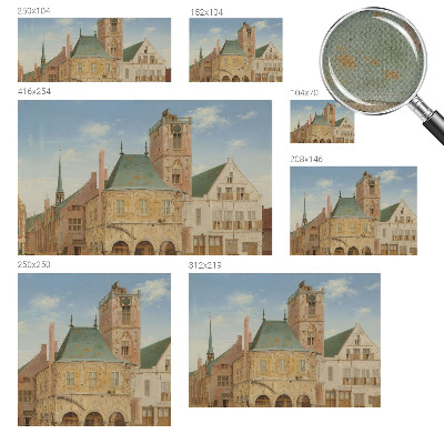 Nursery wall mural with a historic town hall design