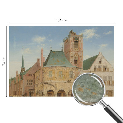 Nursery wall mural with a historic town hall design