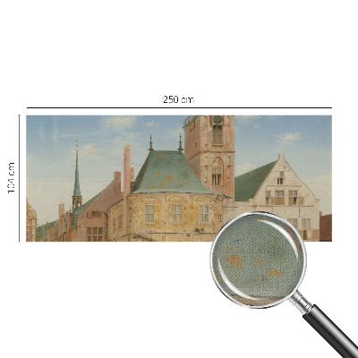 Nursery wall mural with a historic town hall design