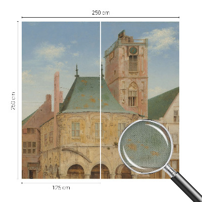 Nursery wall mural with a historic town hall design
