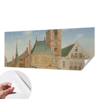 Nursery wall mural with a historic town hall design