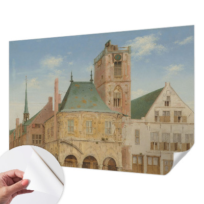 Nursery wall mural with a historic town hall design