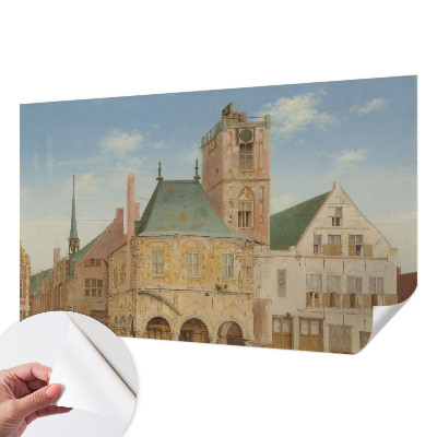 Nursery wall mural with a historic town hall design