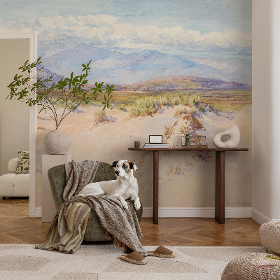 Children's wall mural featuring a desert landscape